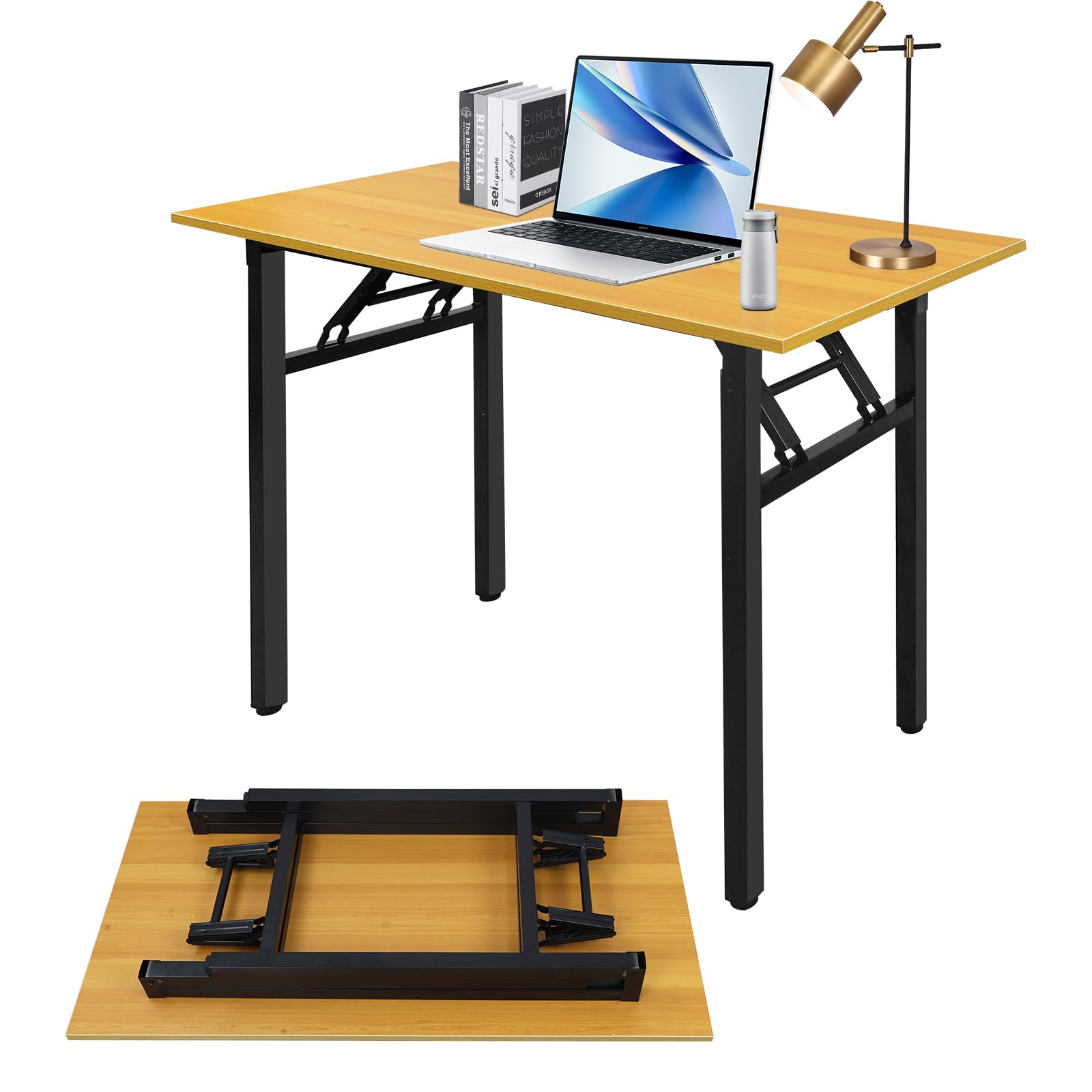Adjustable Folding Desk No Install, Portable and Compact Computer Walnut Table Office Table for Home, Office, Study, Dining, Camping, Picnic, and BBQ (Yellow, 100 * 50 * 75cm)