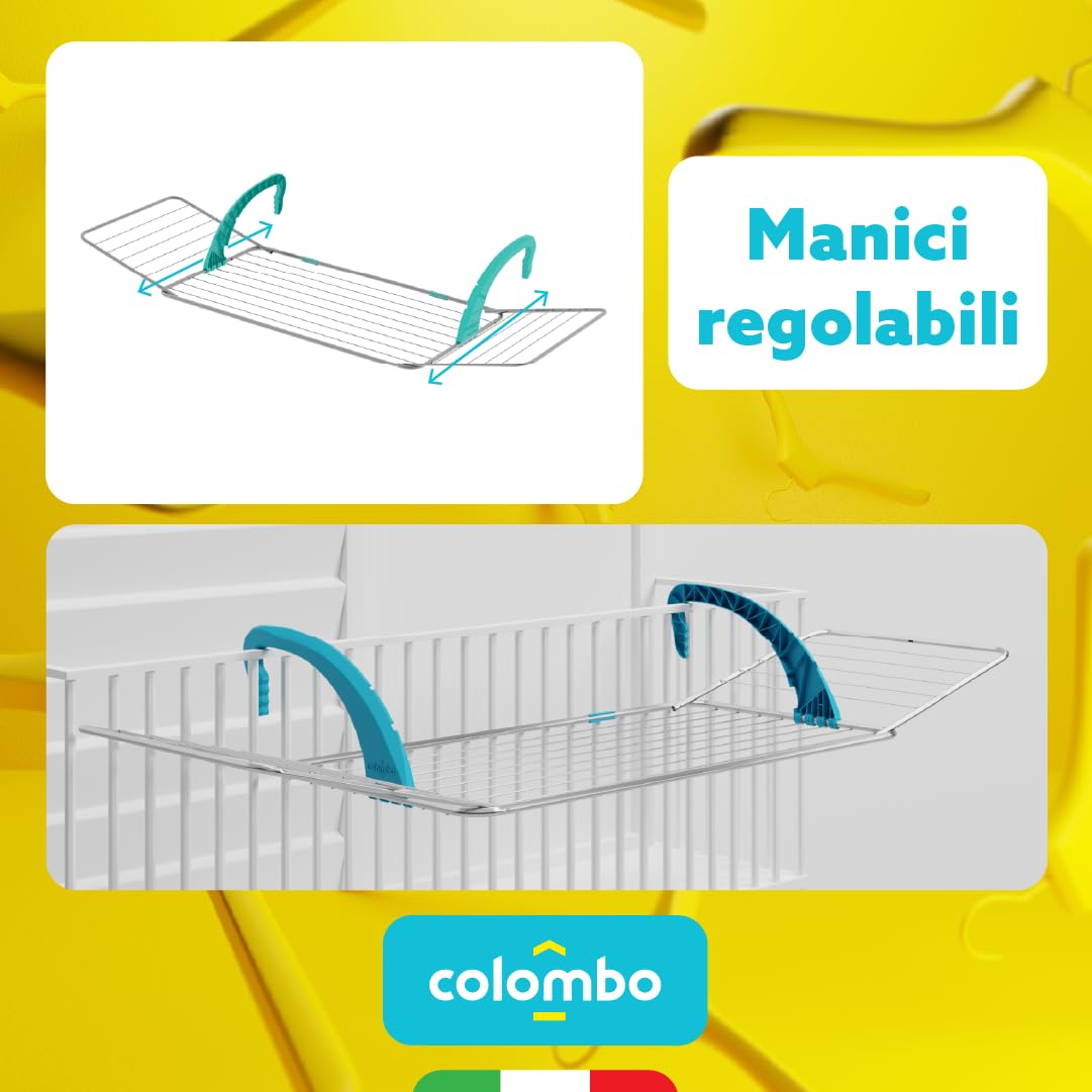 Colombo | Stendino da Balcone Balcony 18 in Acciaio 18 m Stenditura | Stendibiancheria da Balcone con Bracci Modulabili Universali, Antiruggine | Made in Italy