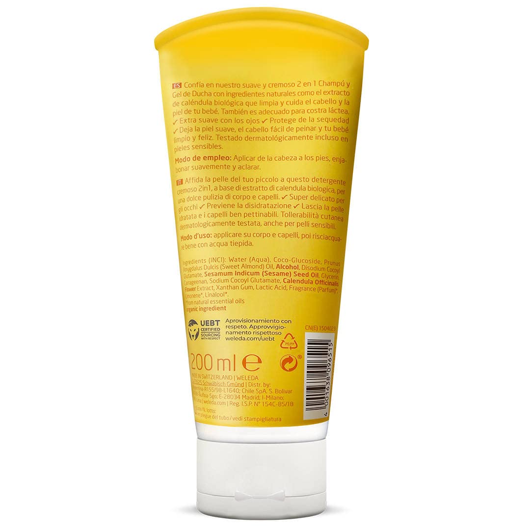 Weleda Baby Babywash Corpo&Capelli Calendula, docciaschiuma 2in1 per la detersione dei più piccoli, formula extra-delicata (1x200ml)