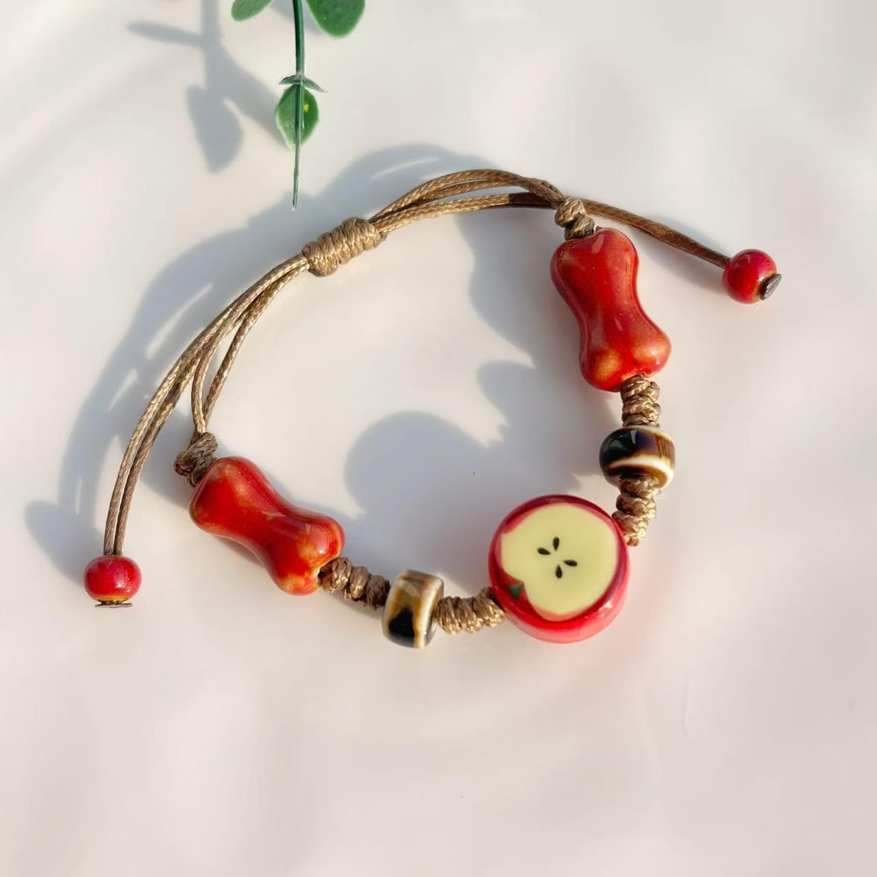 Apple Ceramic Bracelet for Women Whimsical Bracelet Adjustable Woven Rope Apple Bracelet Jewelry - Image 6