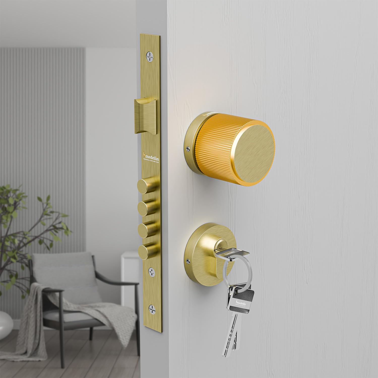 Medellin Premium and Lavish Antique Brass-PVD Gold Brass Mortise Door Lock 1017 and Complete Handle Set with 3 Brass Keys| Main Door Lock for Home/Bedroom/Office/Hotel (Finish-Antique Brass-PVD Gold) (B0D1R71XZ4) Amazon Price History, Amazon Price Tracker
