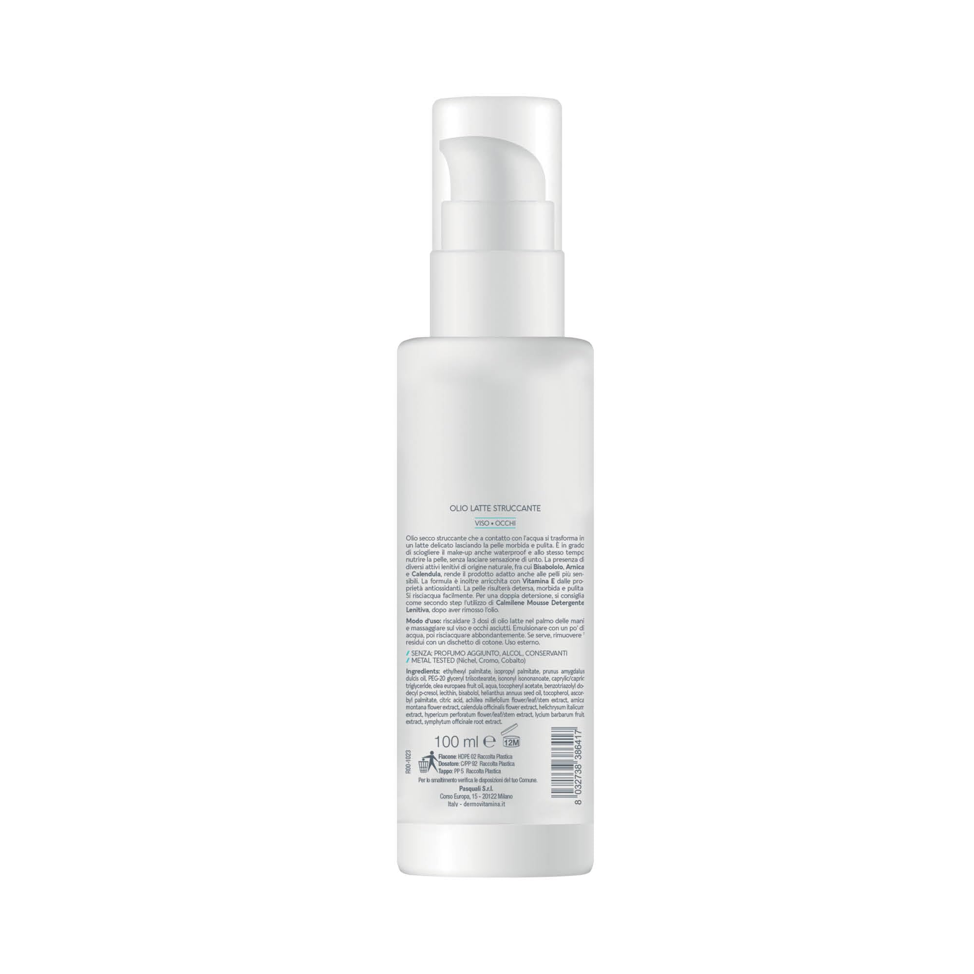 Dermovitamina Calmilene Olio Latte Struccante - Struccante Viso e Occhi - Rimozione Trucco Waterproof - Per Pelli Sensibili - Latte Detergente Viso - Con Vitamina E, Arnica e Calendula - 100ml