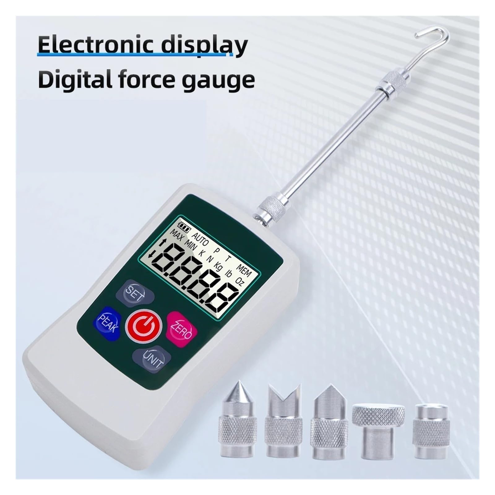 Dinamómetro electrónico digital de fuerza de empuje de 500 N con pantalla LCD retroiluminada automática y medidor de presión de alta precisión Varias pruebas(10N)