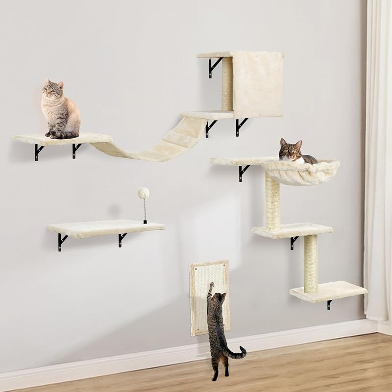Prateleiras de Parede para Gatos com Nichos, Rede e Arranhadores soblyerjoy cat001