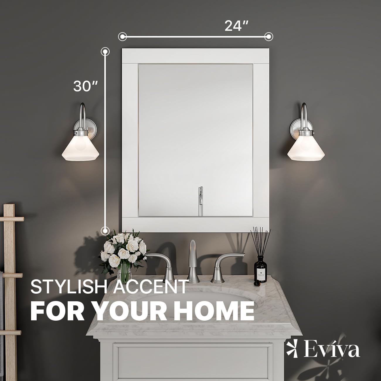 Eviva Aberdeen 24" x 30" Rectangular White Wooden Framed Mirror