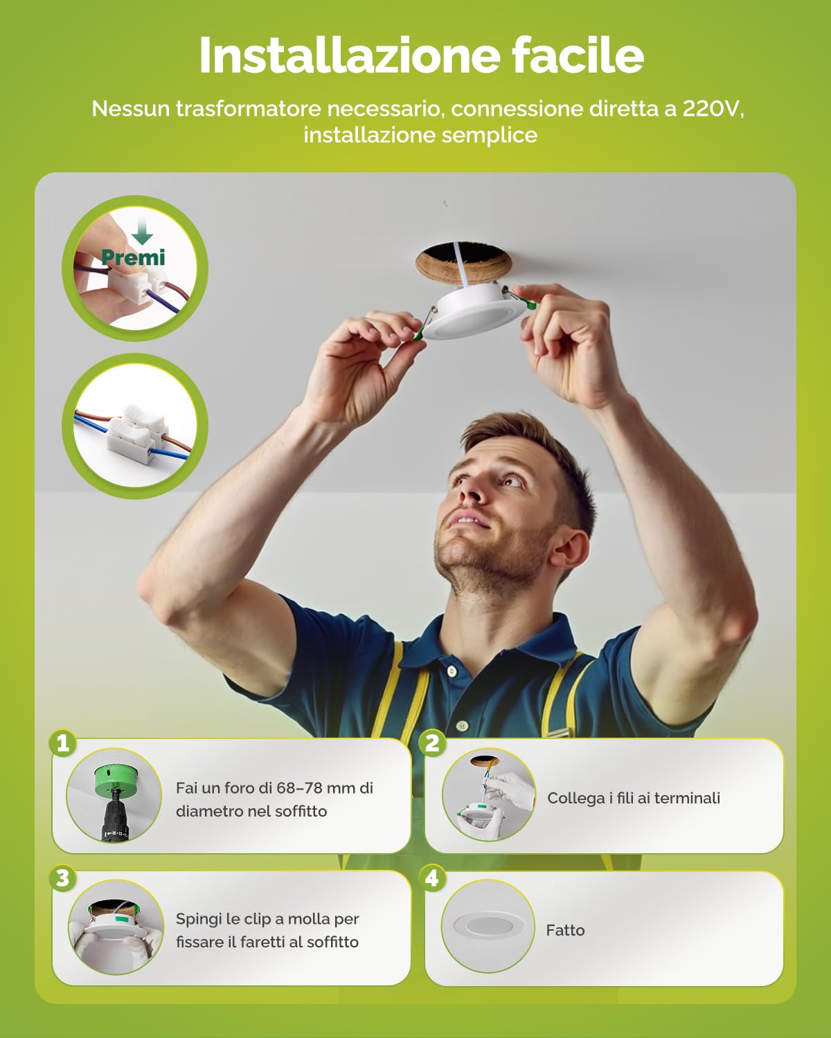 Fondiiz Set di 20 Faretti LED da Incasso per Cartongesso Dimmerabili, 220V 5W Faretti LED Soffitto Incasso Luce Calda Luce Naturale Luce Fredda, IP44 faretti da incasso foro 68 mm, Diametro 88 mm
