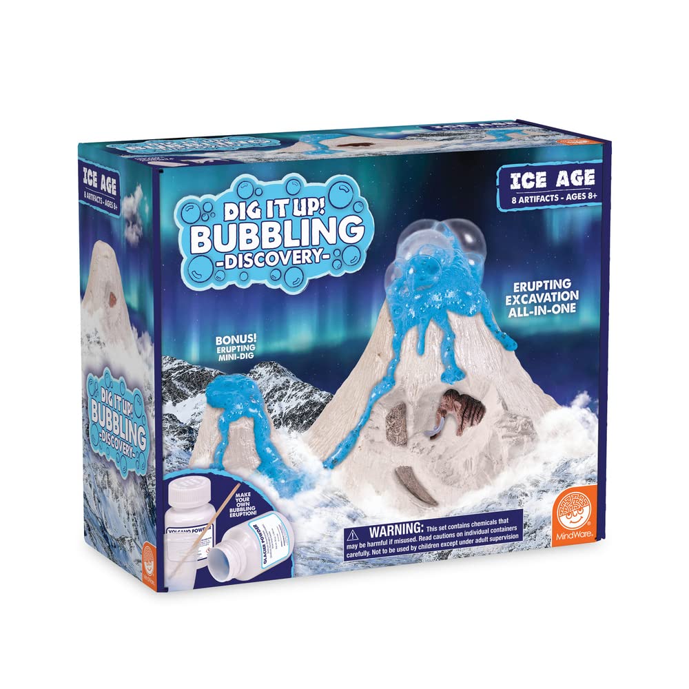 MindWareDig It Up! Bubbling Ice Age Discovery: Glacial Volcano Fossil Discovery Dig Kit – Make The Volcano Erupt and Then Excavate 7 Artifacts – Educational Activity for Kids & Teens – Ages 8 & Up