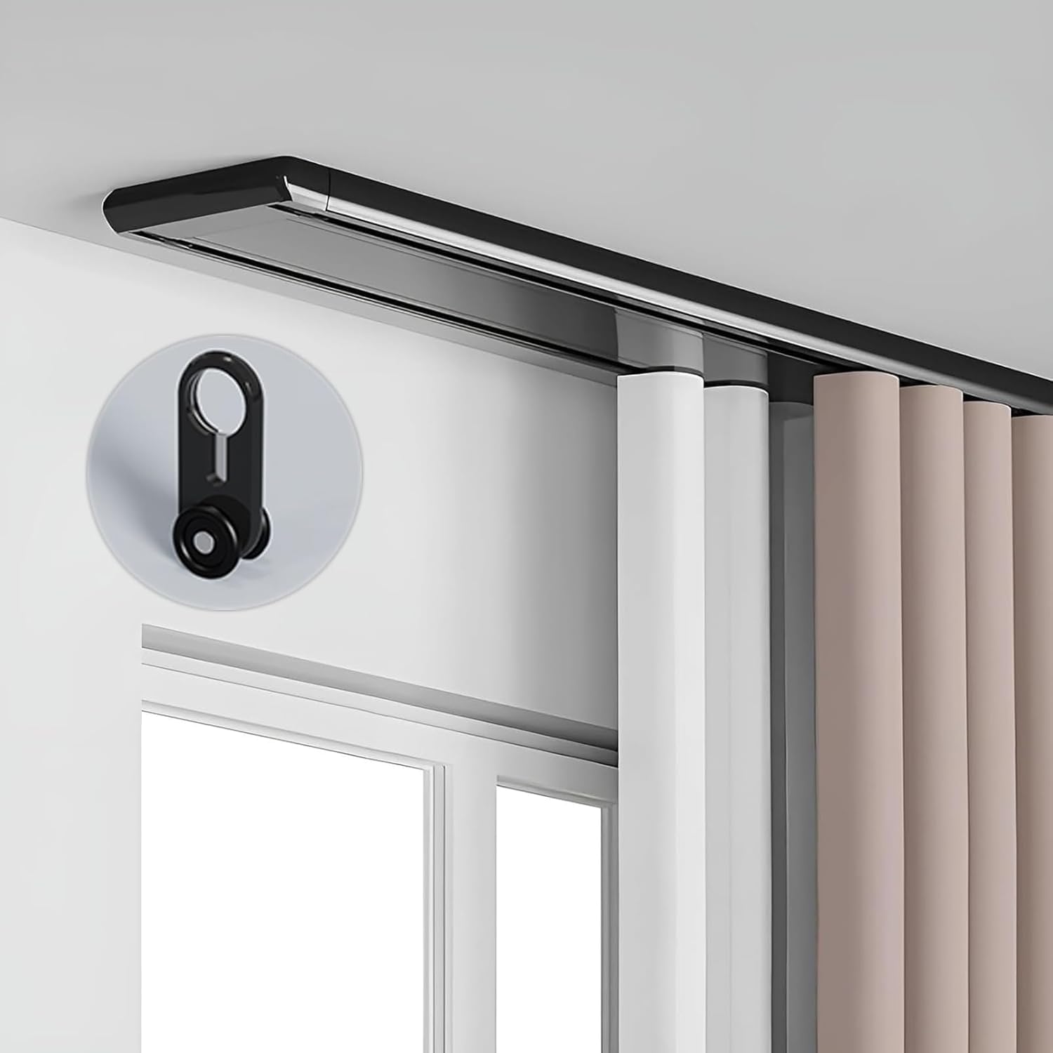 Doppelläufiges Deckenhalterungs-Set aus Aluminium – leichtgängiges Vorhangschienensystem für Wohnzimmer und Schlafzimmer, 5,9 m, schwarz, einfache Installation, langlebiges und stilvolles Design