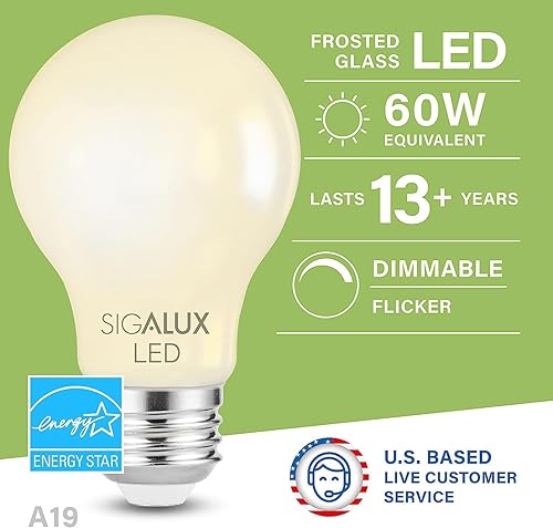 Miniatura 2 de Bombilla LED E26 regulable equivalente a 60 vatios, bombilla de filamento LED de luz diurna certificada Sigalux Energy Star de 2700 K, bombillas LED