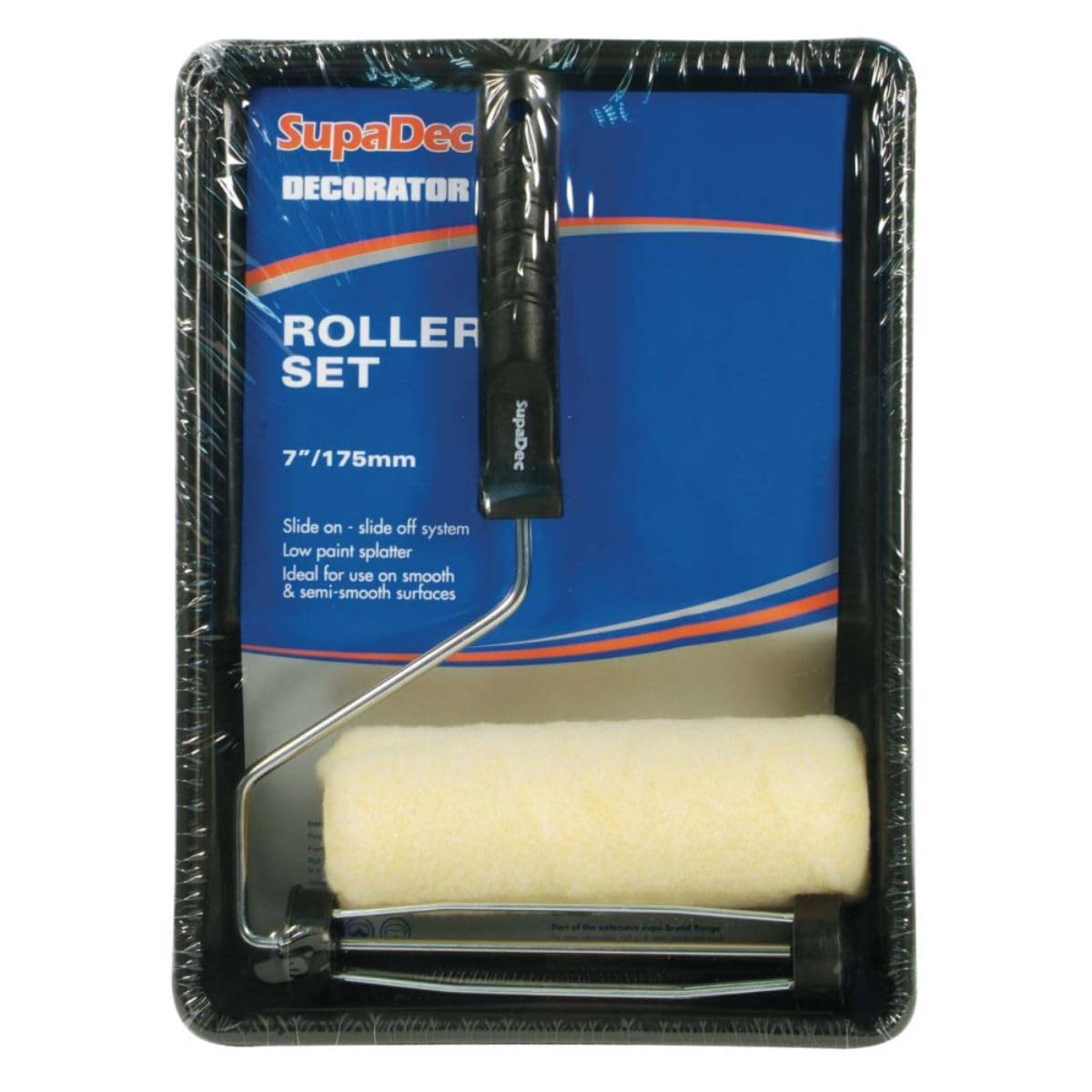 Supadec Black Cage Frame Roller & Tray Set – 7" | 175Mm Paint Roller With Polyester Refill | Slide-On Slide-Off System | Low Splatter | For Smooth & Semi-Smooth Surfaces | Ideal For Emulsion Paints