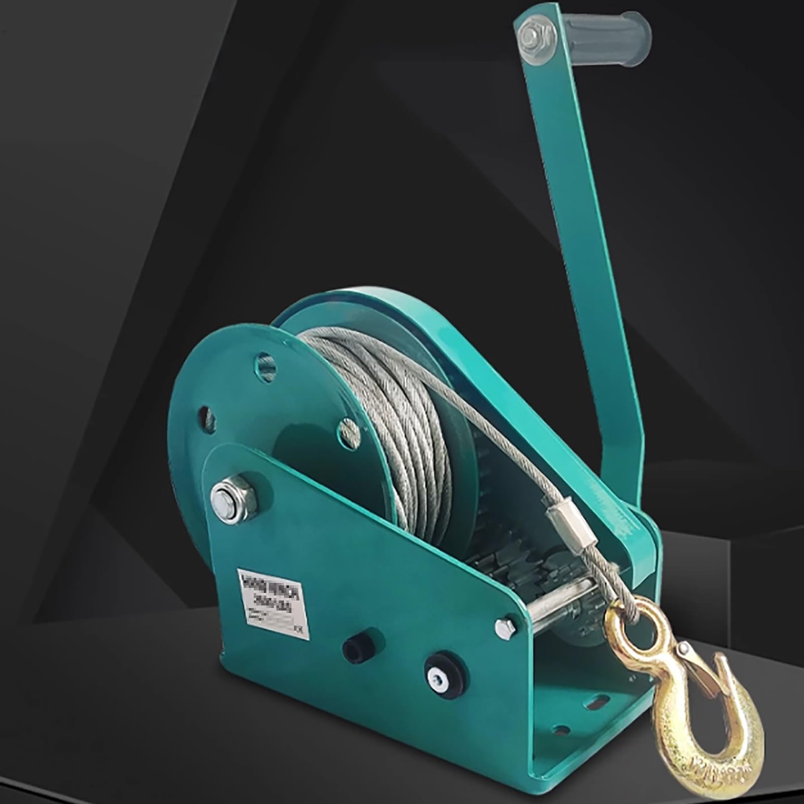Handwinde mit automatischer Bremse, tragbare Kurbelwinde mit Stahlseil und Haken, beidseitig selbstverriegelnd, für Bootsanhänger, Lagerhallen und Fab