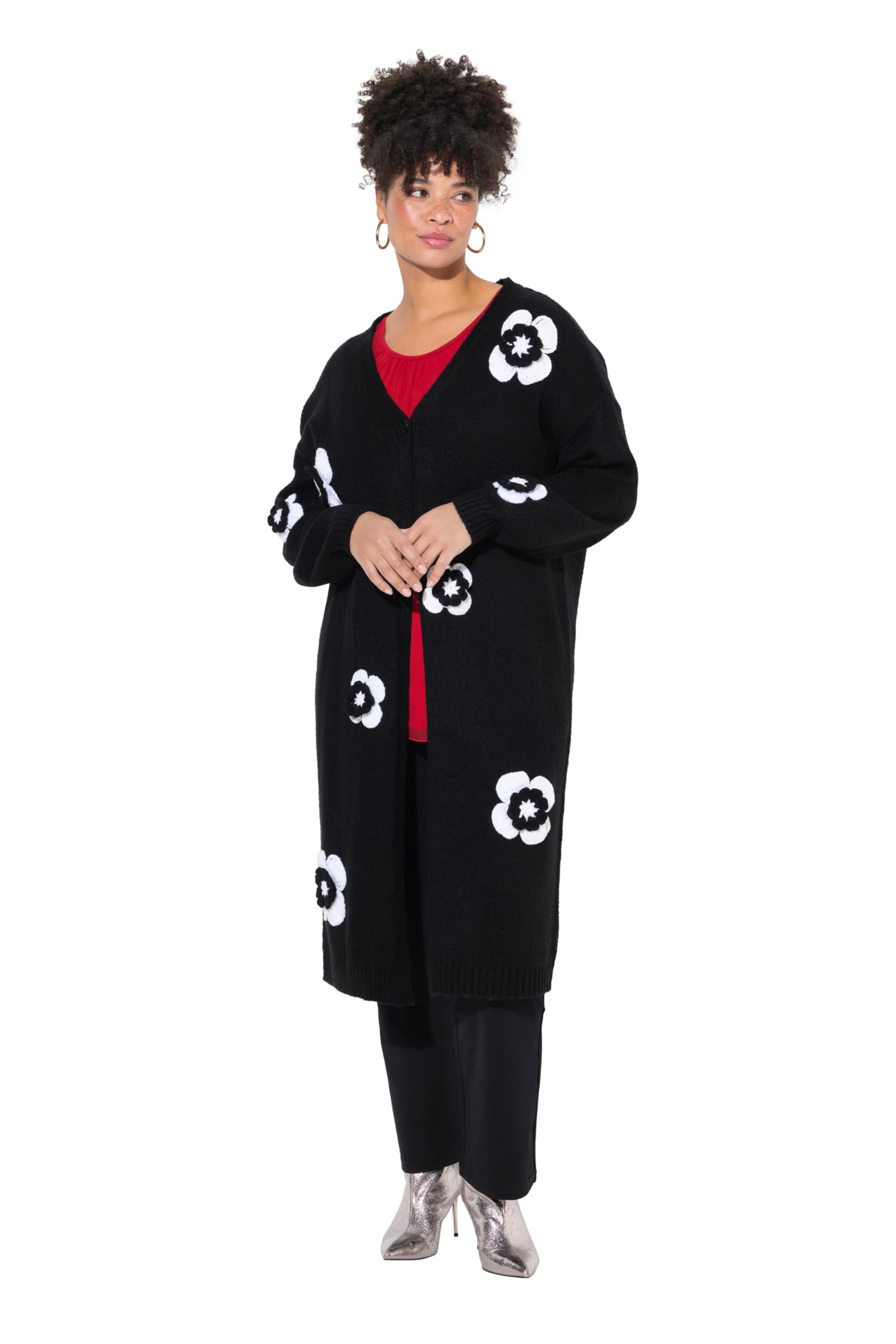 MIAMODA Damen große Größen Übergrößen Plus Size Strickjacke, Straight Fit, Blüten-Streifen, Langarm 834004