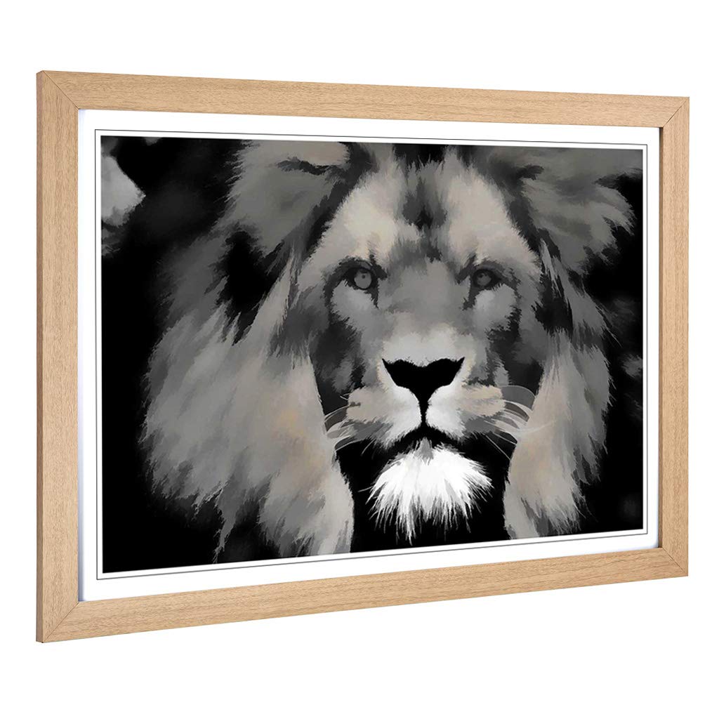 Big Box Art Framed Print of Lion Design | Wall Art Picture | Home Decor for Kitchen, Living, Dining Room, Lounge, Bedroom, Hallway, Office, Oak, A2 / 24.5x18 Inch / 62x45cm