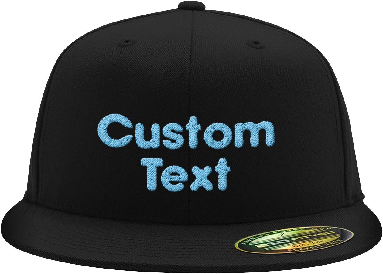 Custom Text - Flexfit 6210 Structured Flat Bill Fitted Hat CP07 | Personalized Unisex Baseball Cap | Your Design Here