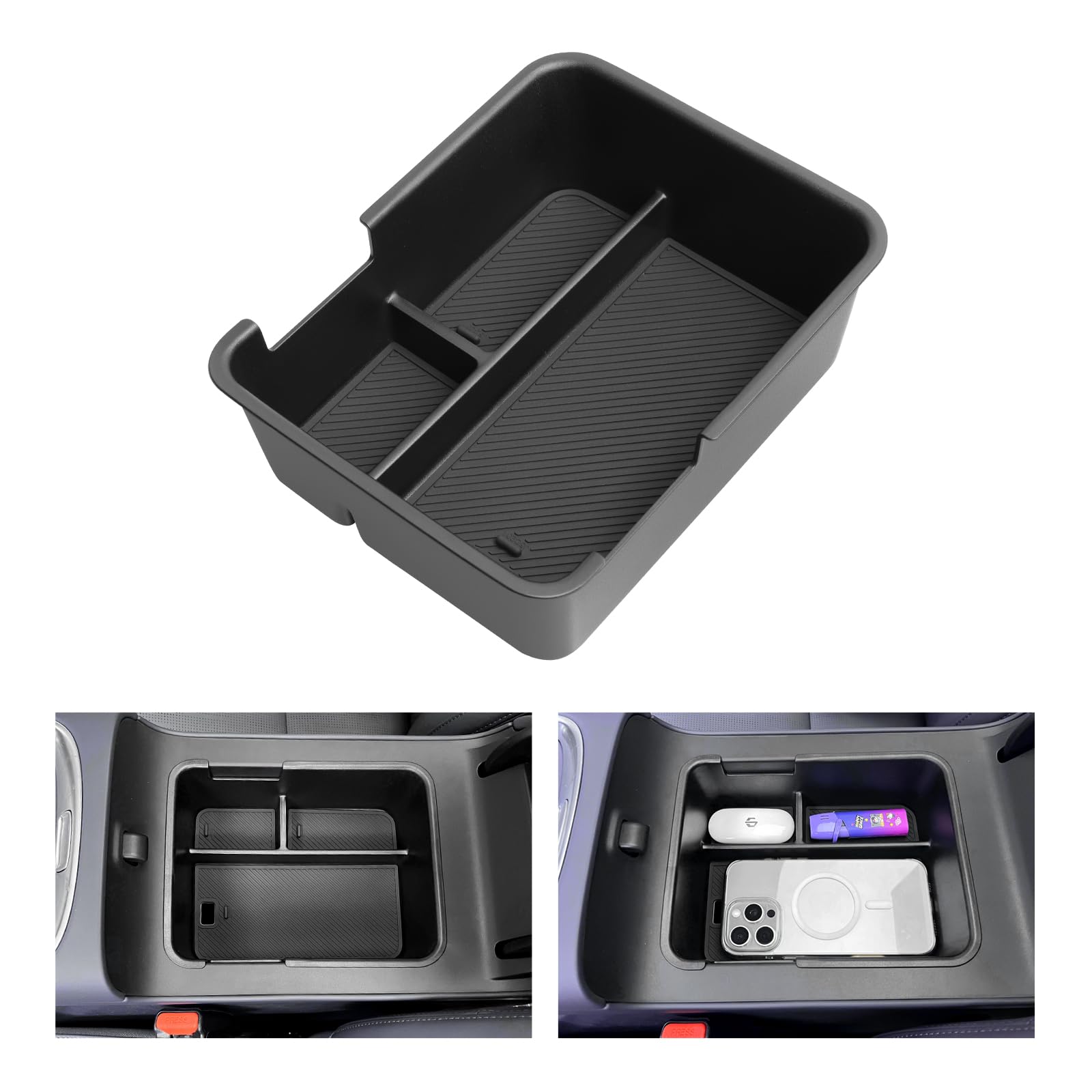 smabee Boîte d'accoudoir compatible avec Leapmotor B10 2025 2026 - Plateau de rangement pour voiture - Accessoires intérieurs ABS + PVC - Noir