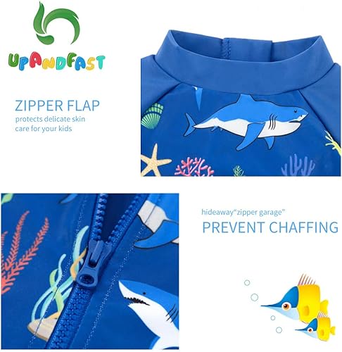 Miniatura 4 de upandfast Traje de baño para bebéniño pequeño, protección solar UPF 50+, traje de baño de una pieza con cremallera con sombrero para el sol, traje