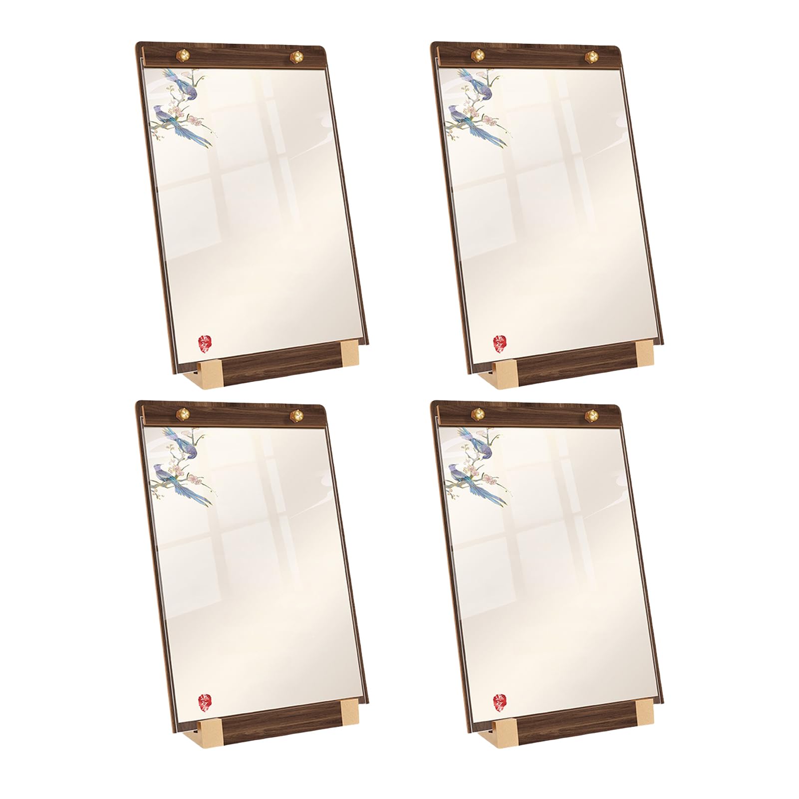 4 unidades de expositores de mesa A4/A5/A6 con base de madera, soporte para menús de madera para restaurantes, soporte para tarjetas de madera (A4)