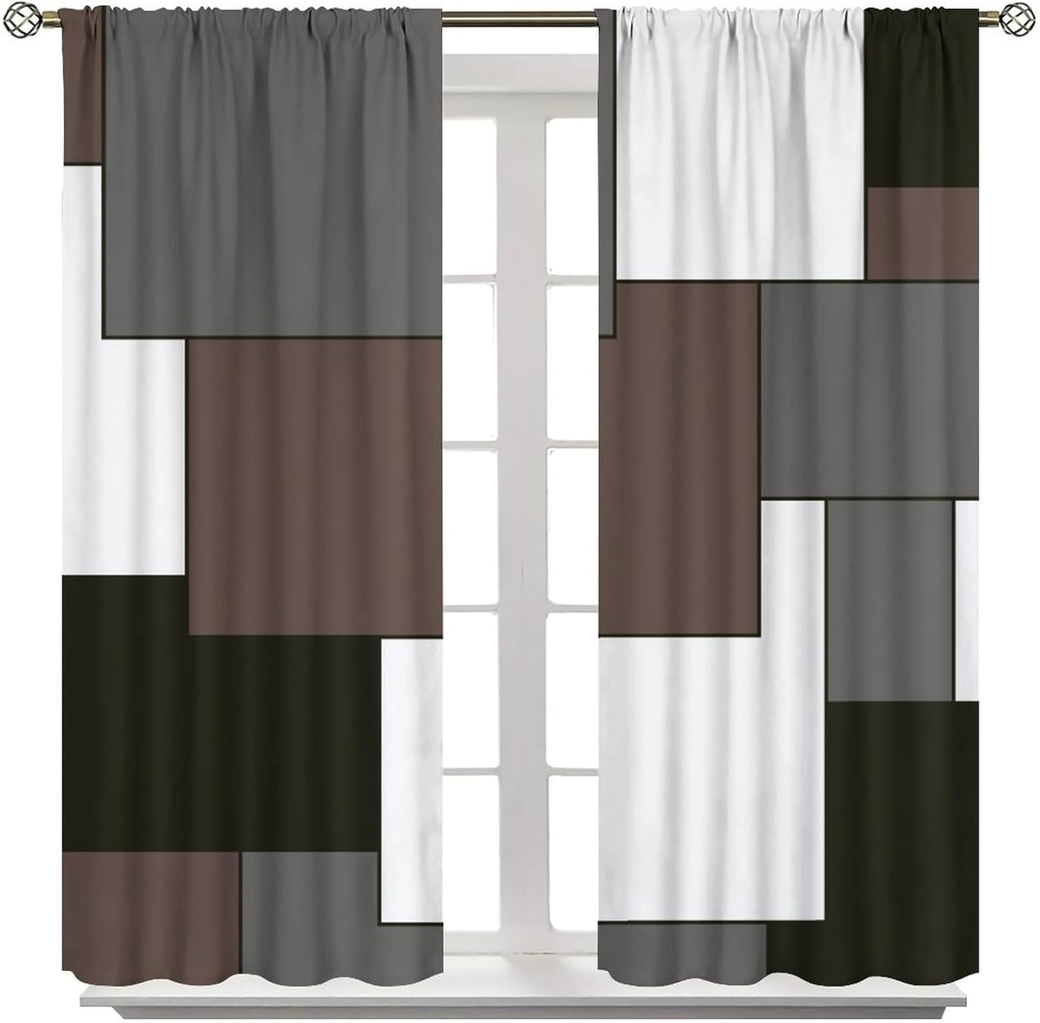 Brown Curtains Modern Black Gray White Blackout Rod Pocket Curtains for Bedroom Living Room Kitchen Decor Thermal Insulated Window Drapes 2 Panel Set 42x45 Inch