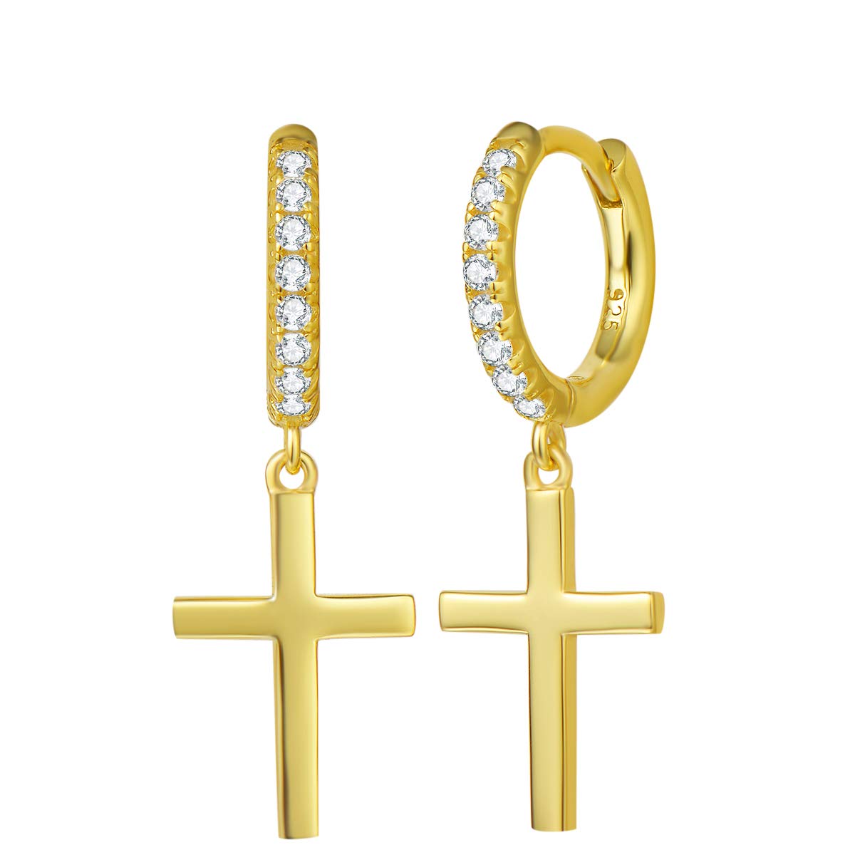 FANCIME Pendientes de Aro Pequeños con Colgantes de Cruz para Mujer Plata de ley 925 Chapada Oro Blanco/Amarillo Aretes Hoops Joyas para Mujer Niñas - Dimensión: 30 * 10 mm