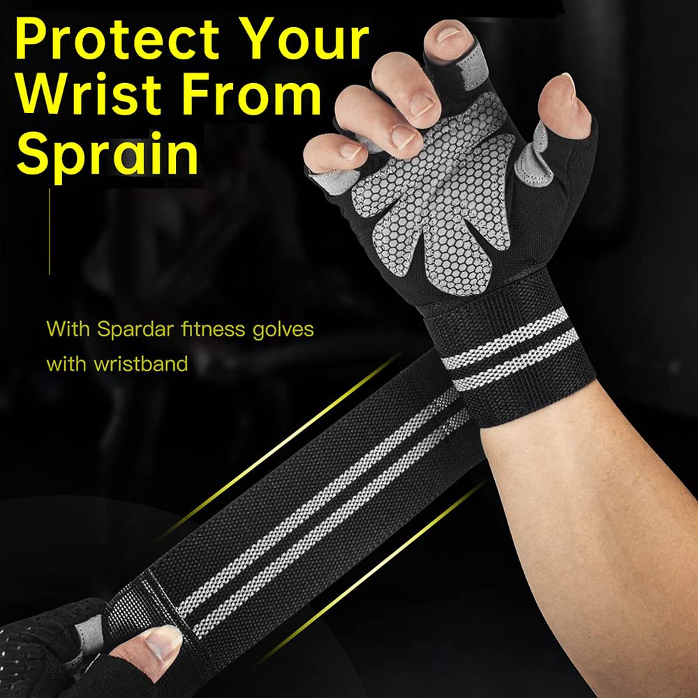 1 par de guantes de entrenamiento sin dedos para hombres y mujeres, guantes de levantamiento de pesas con muñequeras, soporte para entrenamiento en gimnasio, protección completa de la palma (ros