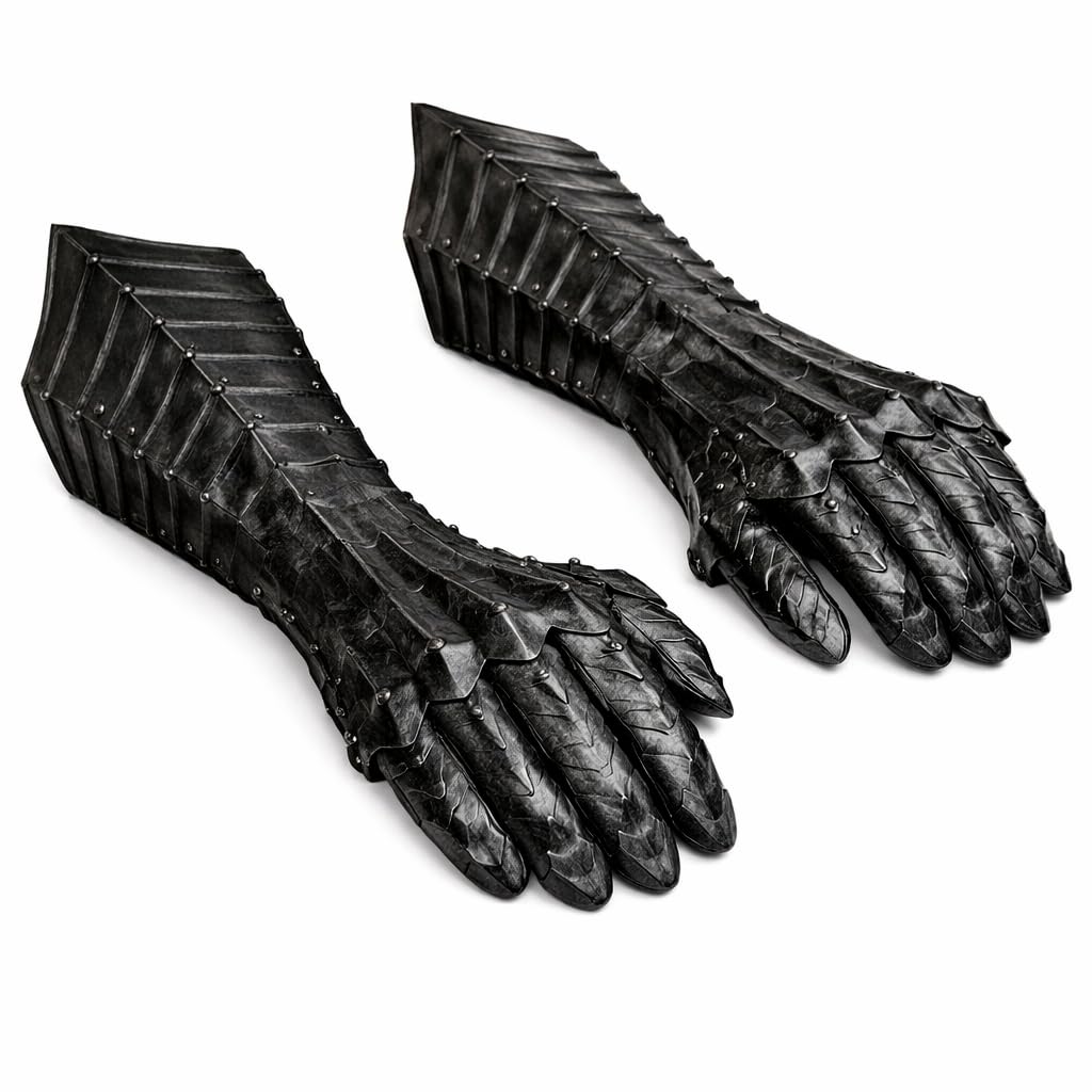 ARVX Handmade Steel Medieval Gauntlets, Black Antique Finish, Nazgul Gothic Crusader Knight Style, for LARP, Cosplay, Reenactment, Adult Pair