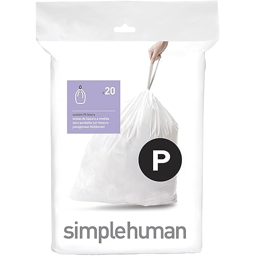 simplehuman Code P Custom Fit Drawstring Trash Bags in Dispenser Packs, 20 Count, 50-60 Liter / 13.2-15.9 Gallon, White