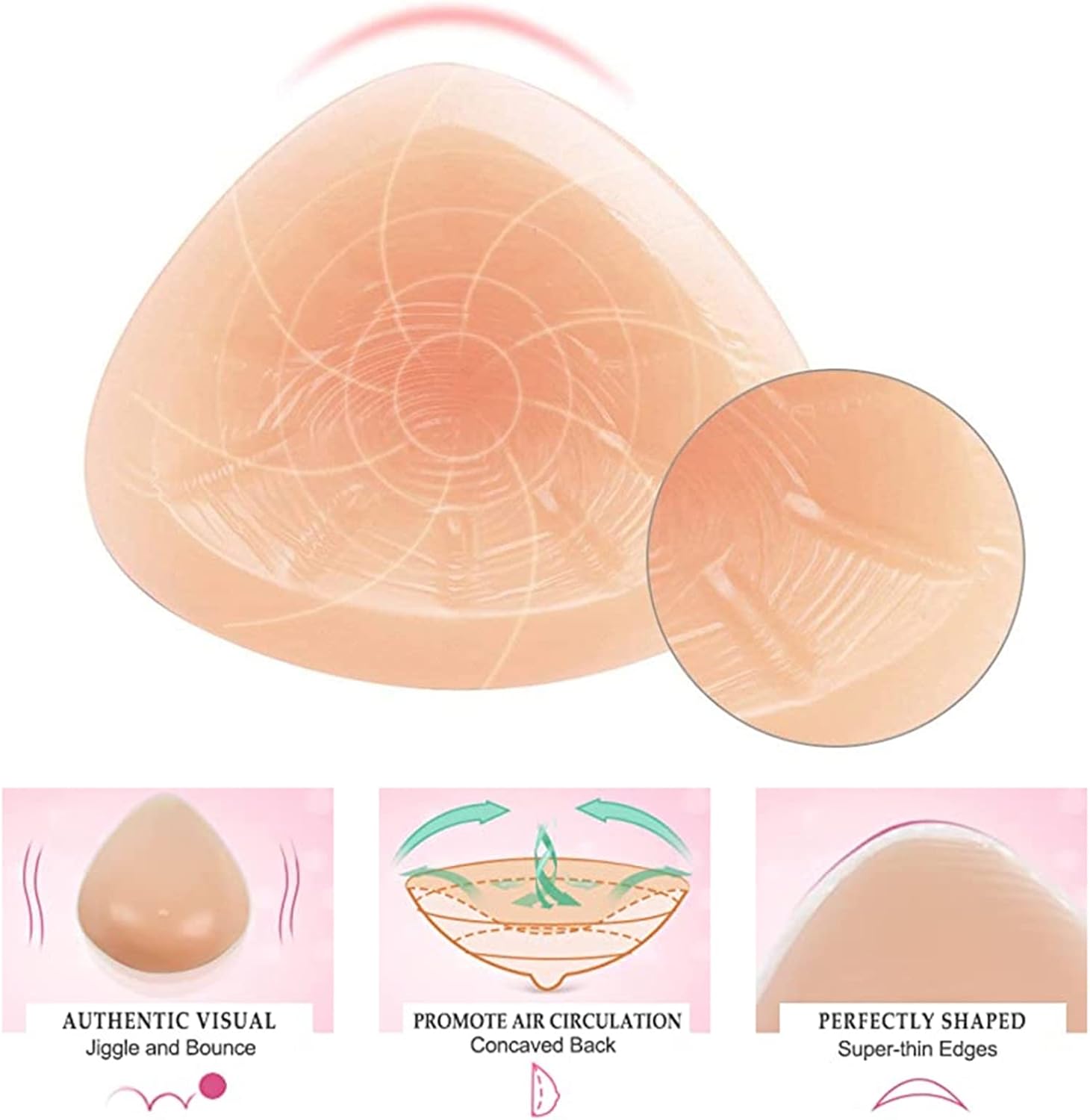 Triangle Self-Adhesive Silicone Concave Breast Forms Bra Inserts, Mastectomy Prosthesis Enhancer Pads