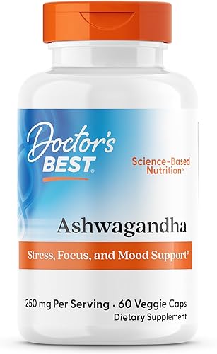 Doctor's Best Ashwagandha con sensoril, hierba ayurvédica, extracto estandarizado de Withania somnifera, clínicamente probado para apoyar el enfoque