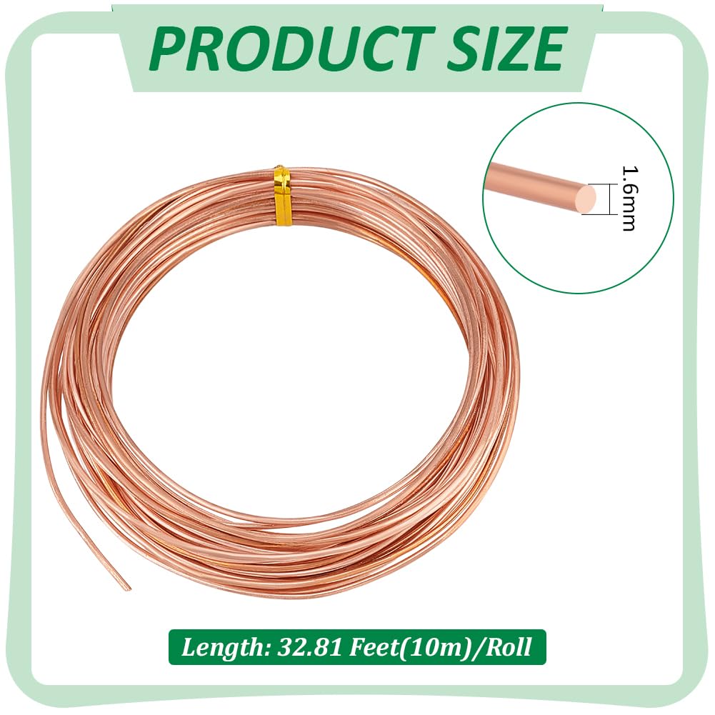 BENECREAT 10m/32.81 Feet Solid Copper Wire, 1.6mm/14 Gauge Round Soft Copper Wire for Jewelry Making Craft, Gem Wrapping - Image 2