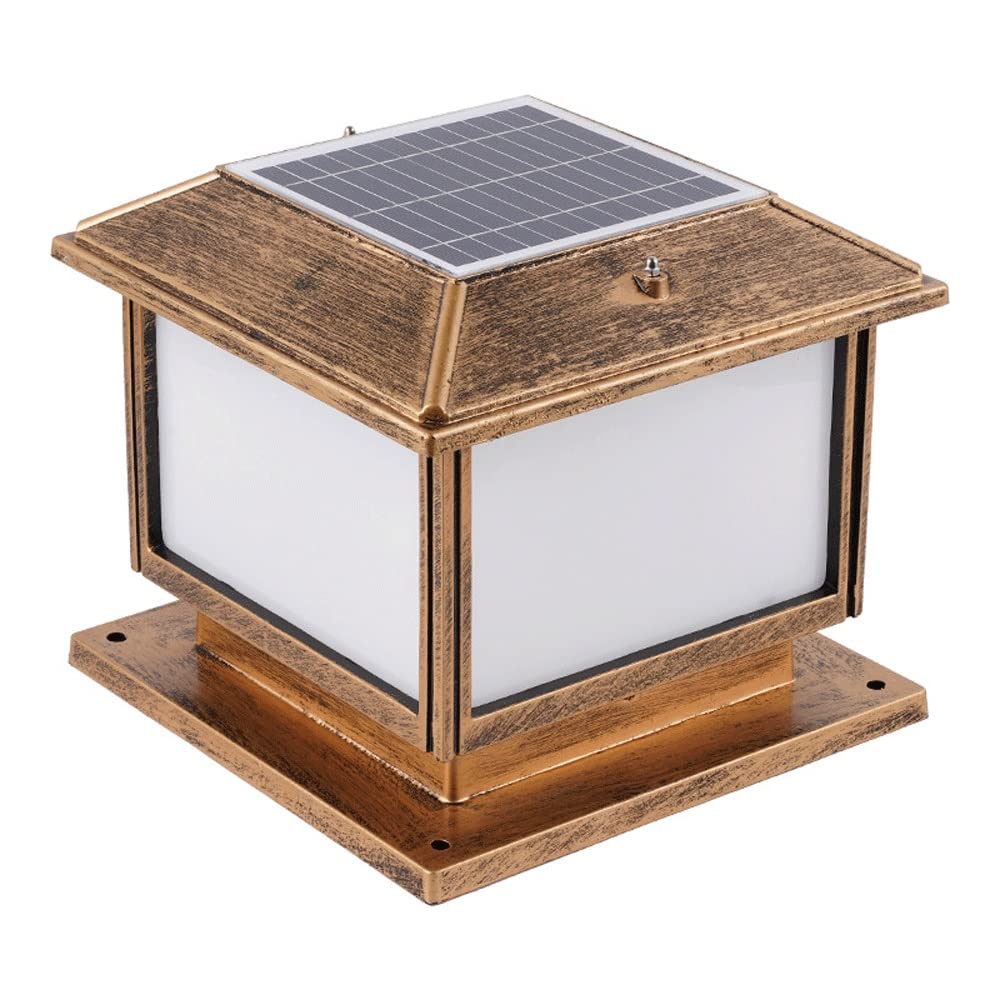 MOCIGERN 4-Colors Solar Post Cap Lights Aluminum Metal Pillar Lighting Remote Control Column Lamp for Garden Backyard Patio Yard Wall Stair Step Railing (Color : Brass, Size : Width:30cm)