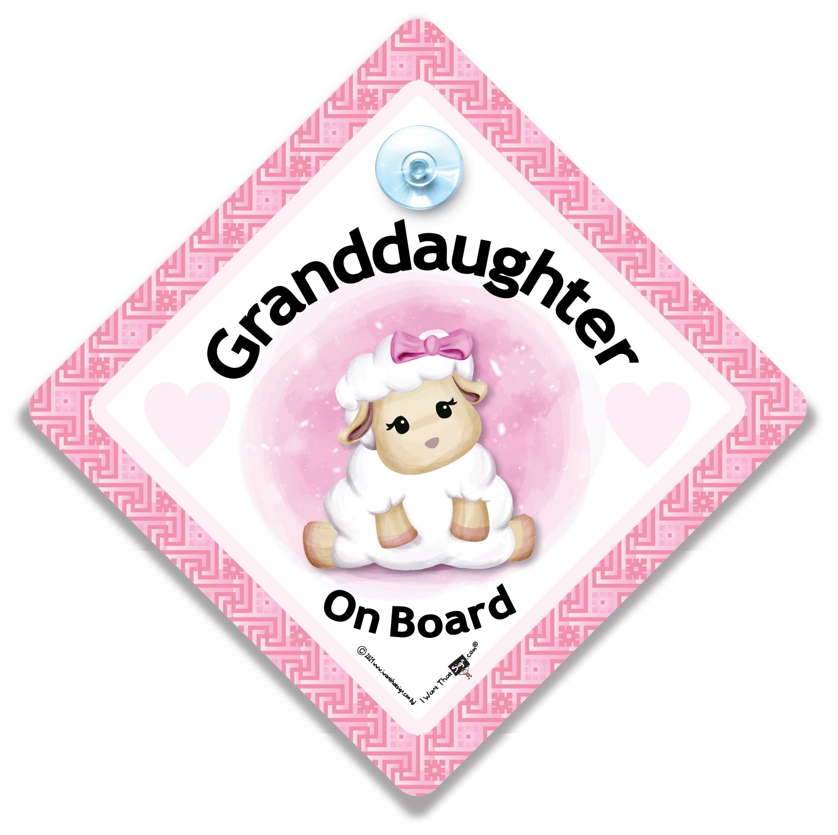 Granddaughter On Board Car Sign, Baby Lamb Baby on Board Sign, Little Lamb On Board Car Window Sign Designed to Let Other Road Users Baby is in The Car, 14 cm x 14cm x 2cm