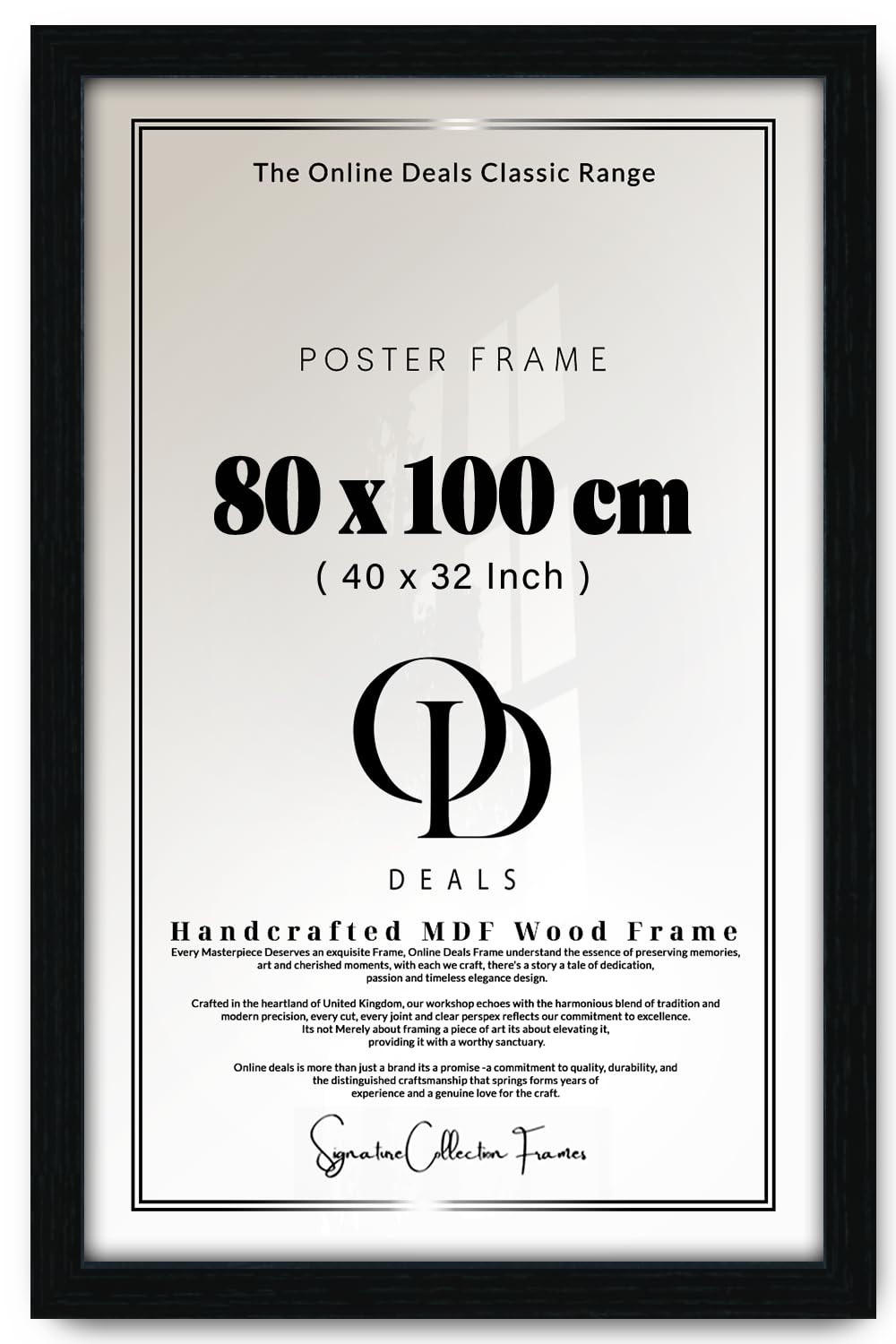 OD Deals Black MDF Photo Frame – 80x100 cm | Flat MDF Design, UV-Protective Perspex, Metal Clips, Sawtooth Hangers, Large Wall Display for Posters and Images