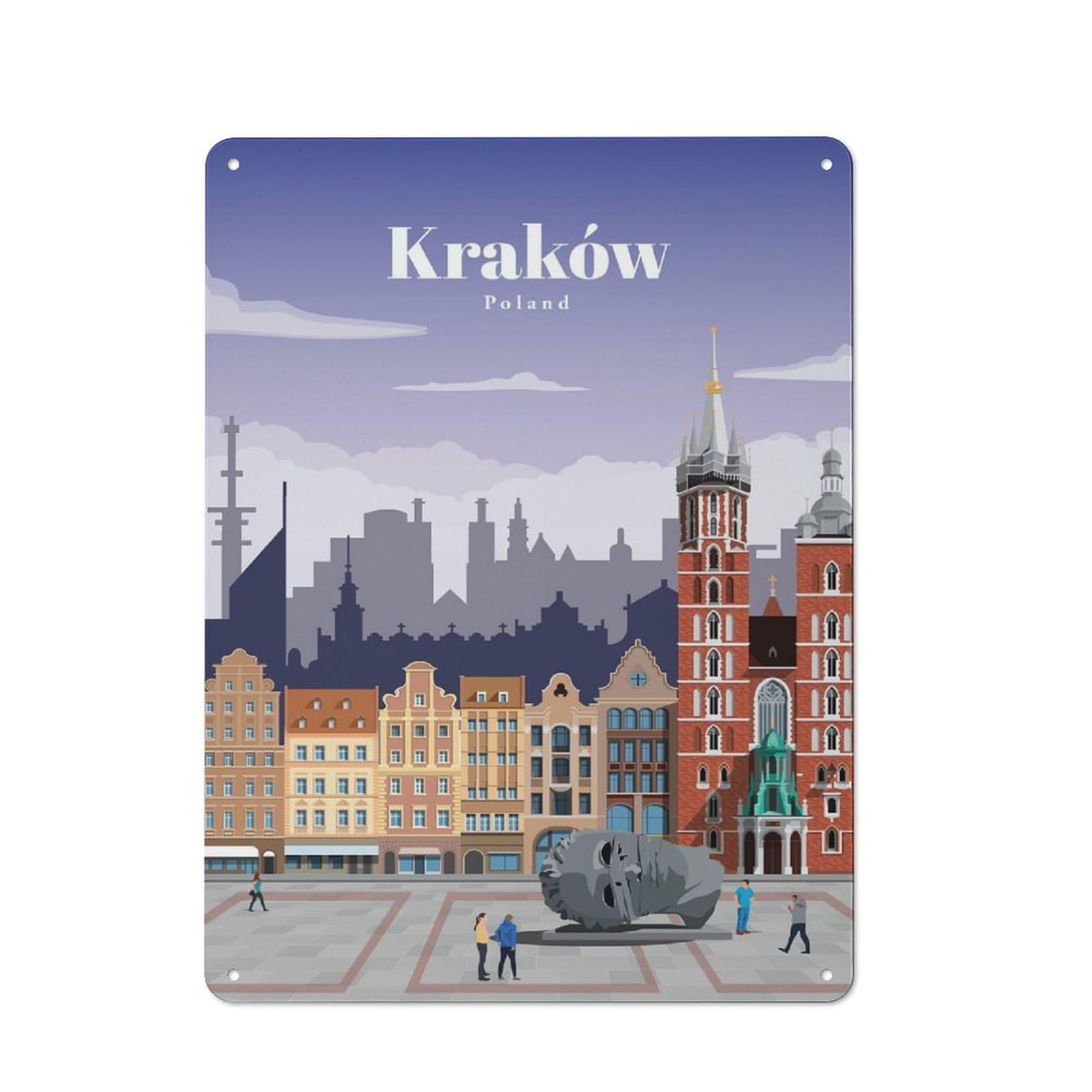 Junmoney Travel To Krakow Rustic Metal Sign 40X30cm For Café Or Restaurant, Suited To Café Owners And Decorators