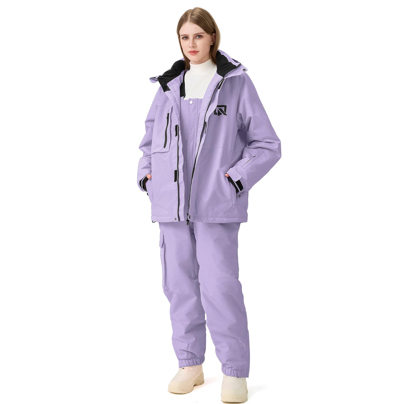 GS SNOWING Damen-Skijacken und -hosen-Set, winddicht, wasserdicht, Snowboardjacke, Lätzchen, zweiteiliger Skianzug