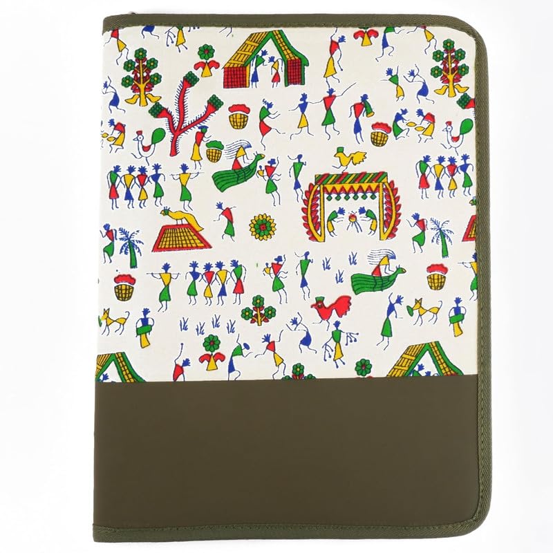 Image of Future X Eco-Friendly Jute File Folder | Handcrafted Document Folder with Button Closure | Reusable Office & Conference File Holder (Dancing Green Chain Bag)