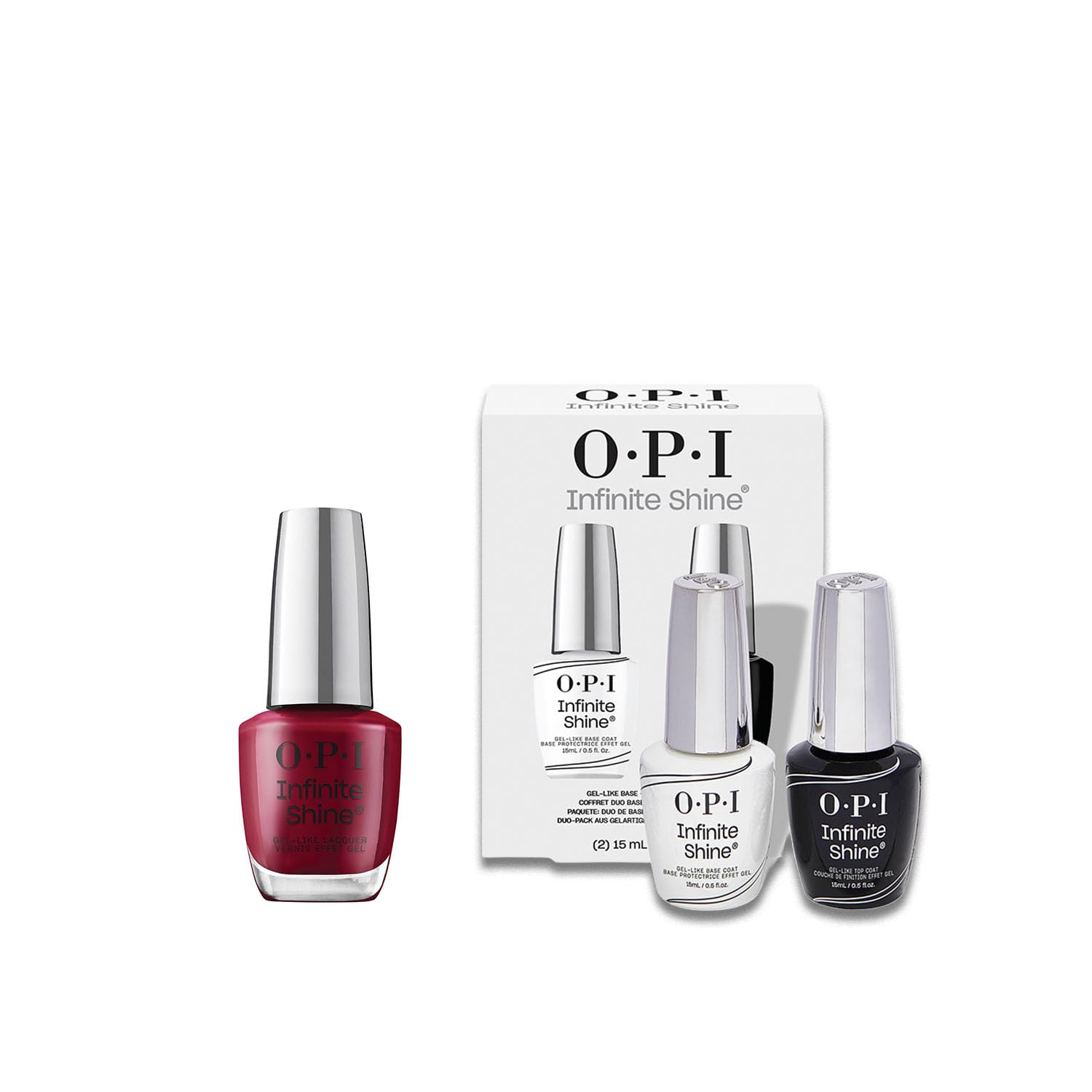 OPI Infinite Shine Malaga Wine | Kit Smalto + Base & Top Coat | Rosso Elegante | Smalto Semipermanente a Lunga Durata | 3x15ml