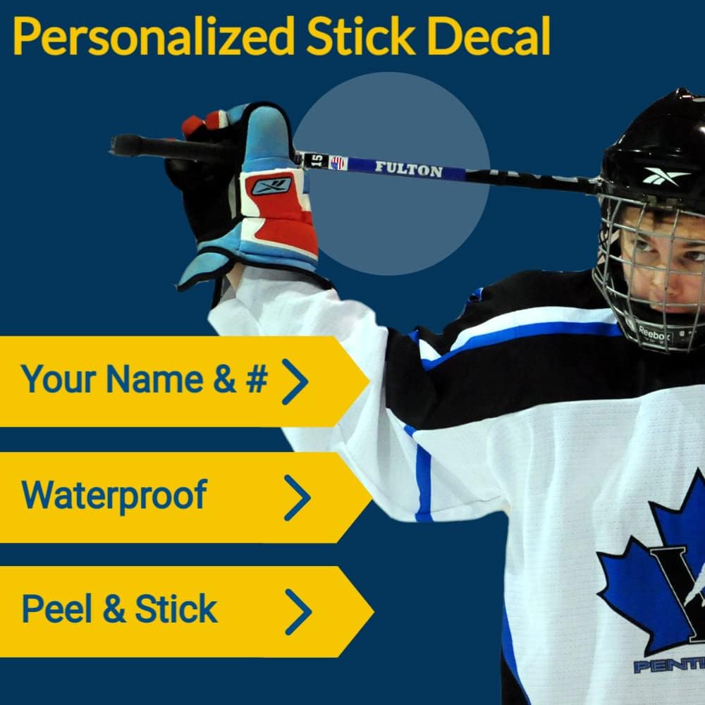Personalized Hockey Stick Stickers-6 Pack | Ice Hockey Stick Decals | Laminated Label | Big League Stick Decals That Last and Won't Come Off