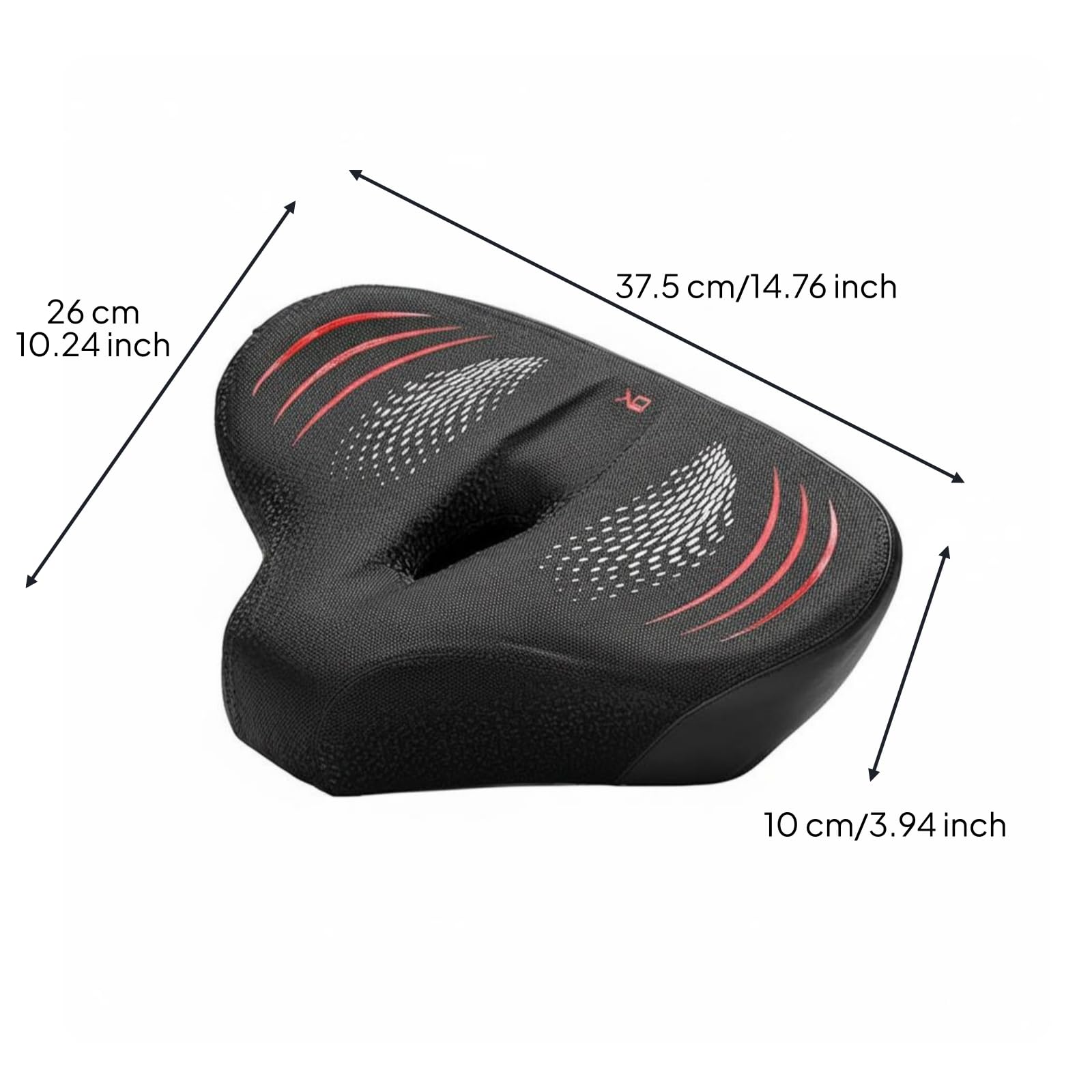 rockible Coussin de Selle de Vélo Selle de Vélo Coussin de Siège Siège de Bicyclette avec Surface Antidérapante et Soutien Équilibré Longs Adapté aux Trajets, Noir Et Rouge, 26 37.5 10cm