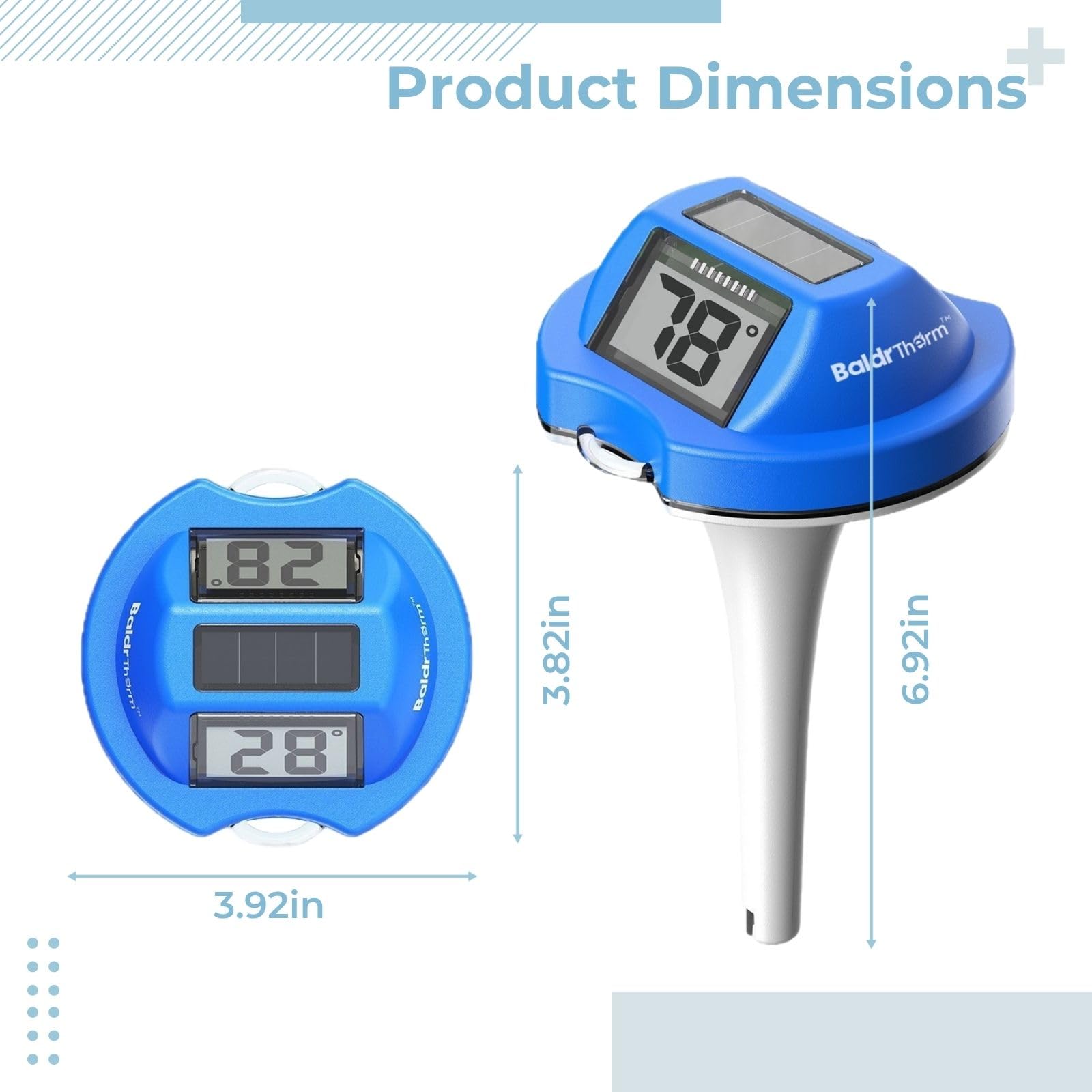 Solar Poolthermometer schwimmend, Digitalthermometer mit Anti-Beschlag-Dualdisplay, IP68-Schutzklasse, präzise Wassertemperaturanzeige für Pool, Whirlpool, Teich, Spa, Aquarium