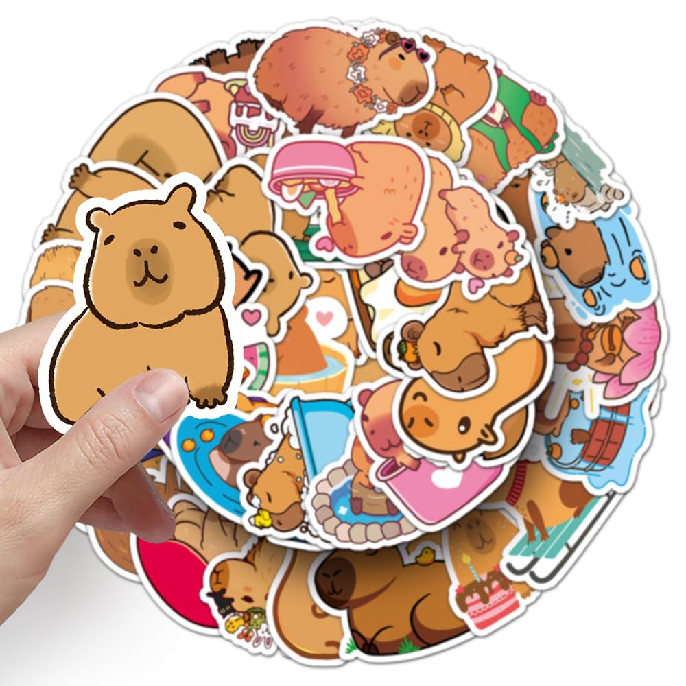 Playful Capybara Vinyl Stickers, 100 PCS Waterproof Illustrated Animal Decals for Laptops Scrapbooking, Journals, Notebooks - Image 3