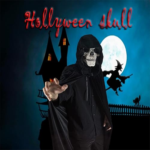 Miniatura 7 de QCCX Máscara de Halloween, máscaras de calavera con mandíbula móvil, esqueleto aterrador de látex para fiesta de cosplay, máscara de calavera de