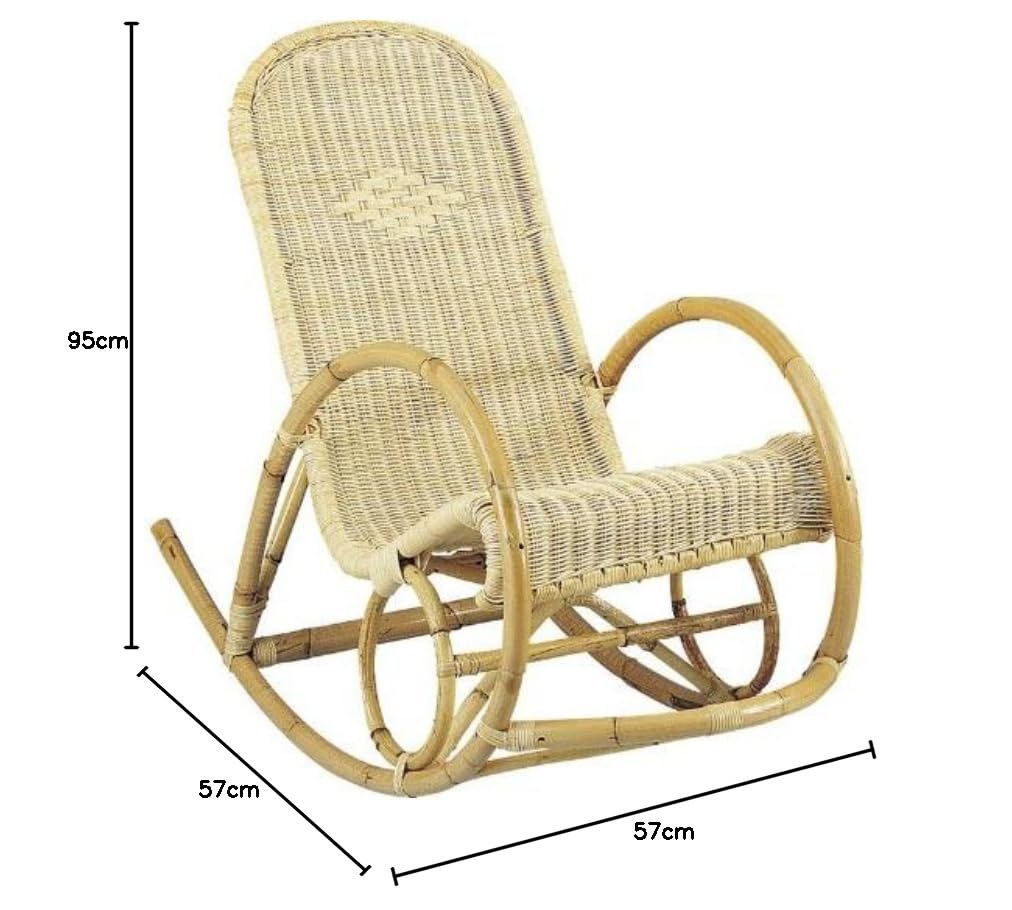 Rocking-chair en manau et moelle de rotin naturelle, Dim : 57 x 120 x 95 cm -PEGANE-