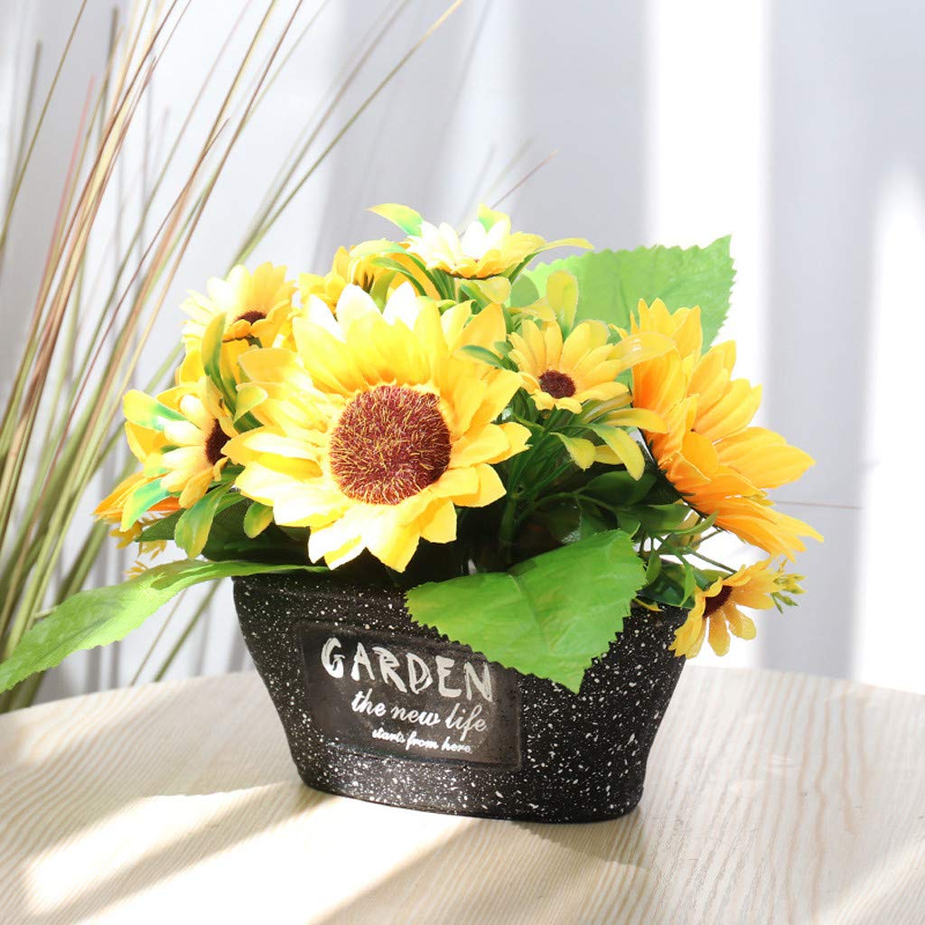 TOMOTOA-Home Decorative Mini Artificial Flower/Plastic Synthetic Plants with White Ceramic Planter Pots