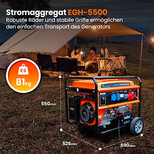 Extralink Stromerzeuger 5500W Benzin/GAS | Notstromaggregat mit 188F-Motor, reinem Sinus, 2× 230 V...