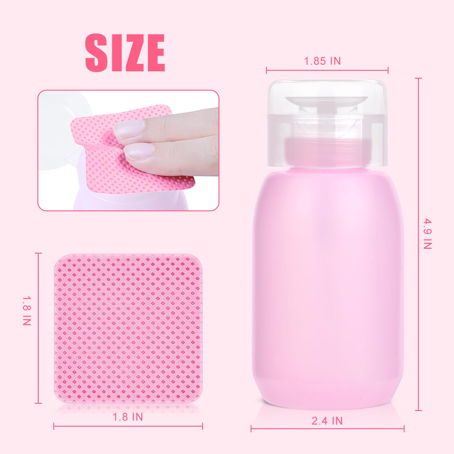 Kit de 1080 toallitas de uñas sin pelusas, juego de removedor de esmalte de uñas de gel rosa con 1 botella dispensadora de acetona de 6.8 fl oz (6.8 onzas) para removedor de esmalte de 6