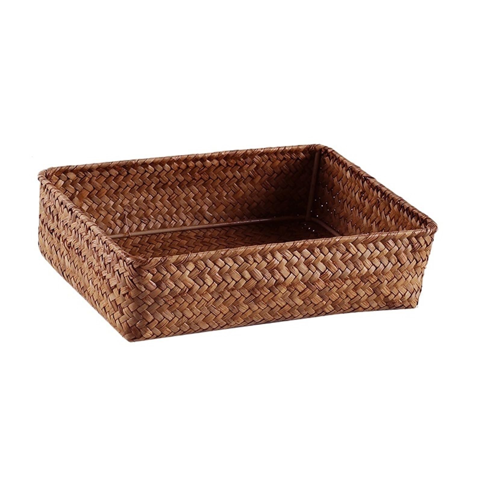 wicker basket storage Seaweed Woven Desktop Clutter Box Toiletries And Skincare Products Sorting Basket Coffee Table Remote Control Key Storage(Coffee23X16.5X5.5CM)