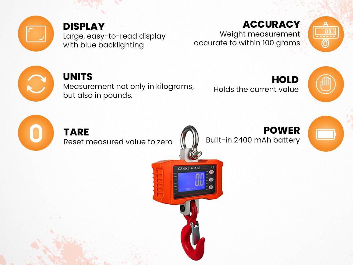 HDWR wagPRO-H500P Hakenwaage 500 kg mit Fernbedienung, Hängewaage | Bildschirm-Pause, Tara, LCD-Anzeige, Messung in Kilogramm und Pfund, kompakt