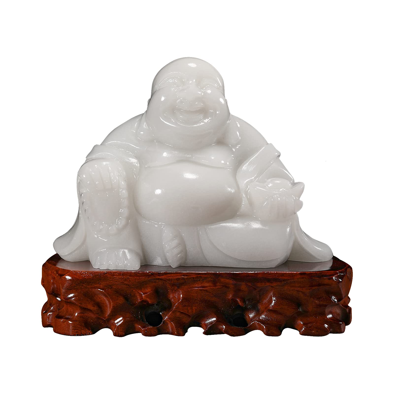 Naturecraf Laughing Buddha Statue Figurines, Maitreya Buddha Sculpture Decorations Attract Wealth and Good Luck Jade Stone Home Garden Decoration for Living Room