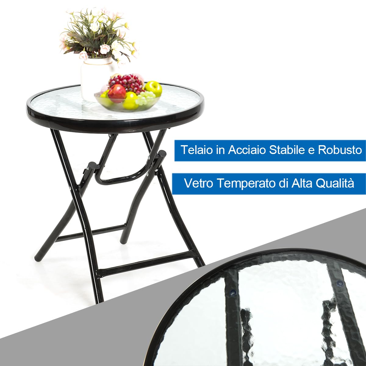 GYMAX Set 2 Sedie e Tavolino da Balcone, 2 Sedie a Dondolo, Sedile in Cotone Morbido e Tessuto, Schienale Ergonomico, Design Pieghevole, Ideale per Interno ed Esterno (Stile 1)
