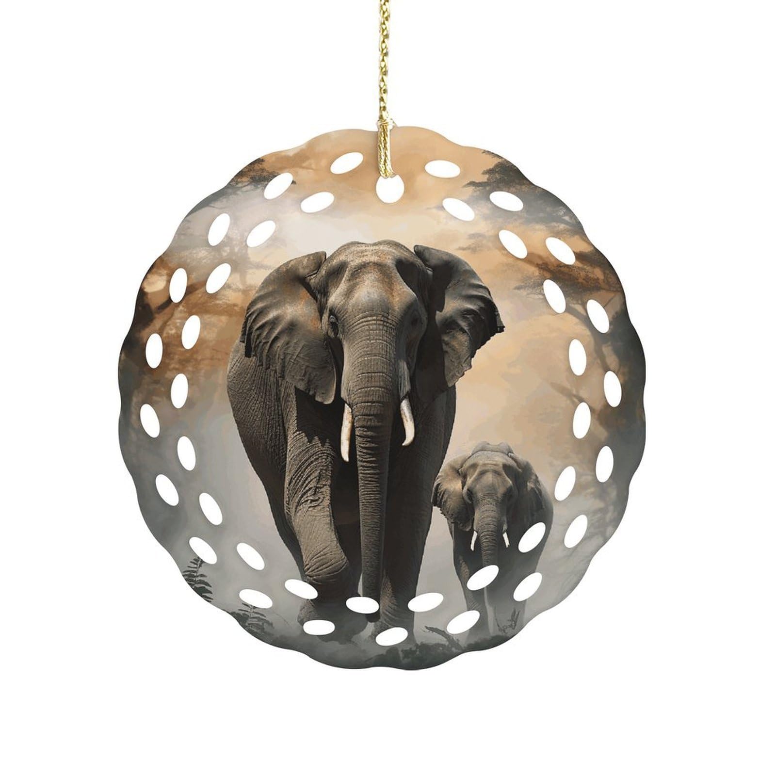 Fodpand Women's Style Elephant In The Fog Ceramic Ornament For Home Decor 3.2" Round Tree Decoration Christmas Ornaments For Men Double-Sided Design